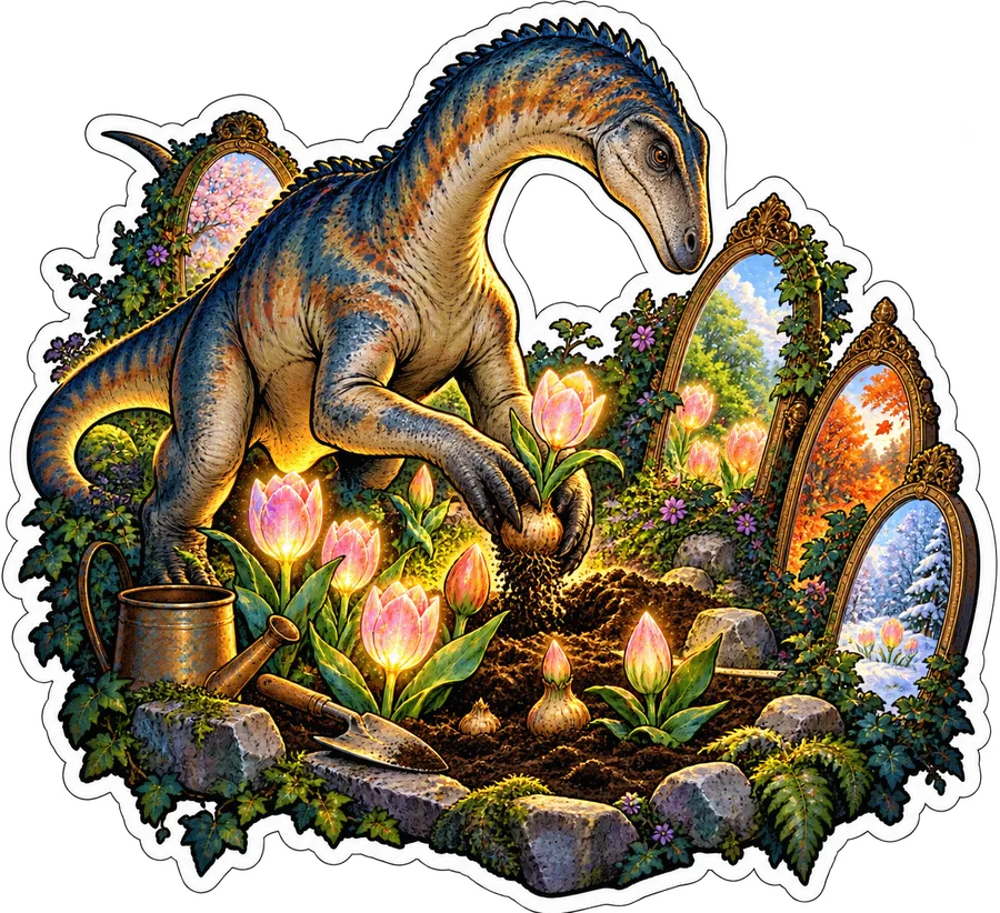 Tulip mirrors — Plateosaurus dinosaur sticker, Garden collection