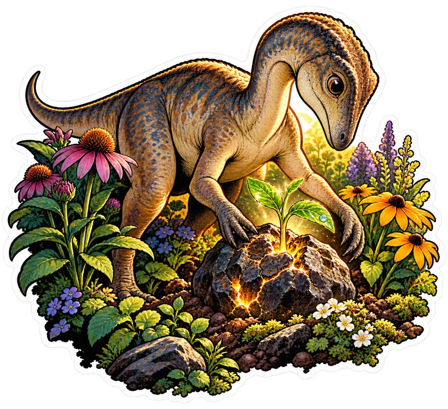 Meteor seedling — Garden dinosaur sticker, Garden collection