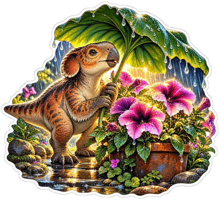 Petunia umbrella — Psittacosaurus dinosaur sticker, Garden collection