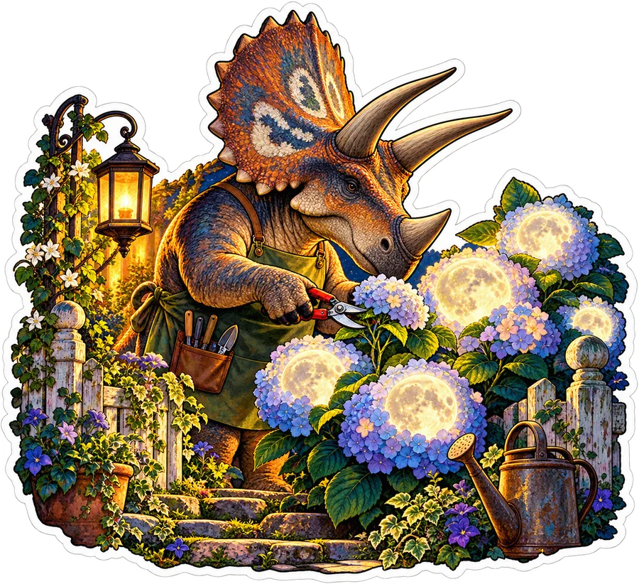 Hydrangea moons — Torosaurus dinosaur sticker, Garden collection