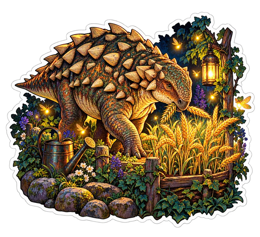 Golden wheat garden — Garden dinosaur sticker, Garden collection