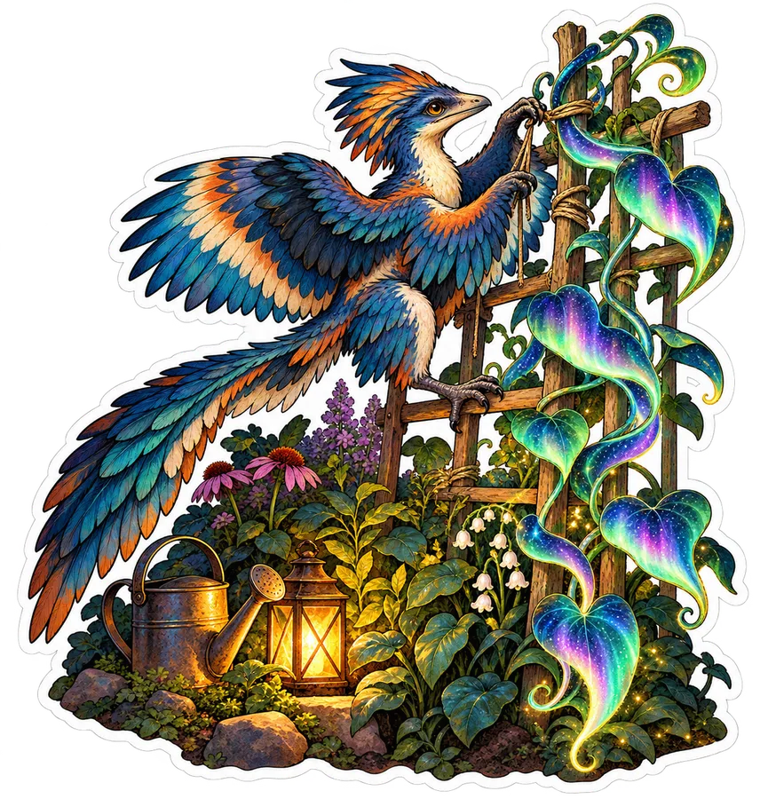 Aurora vine — Archaeopteryx dinosaur sticker, Garden collection