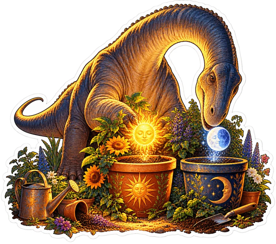 Sun and moon seeds — Argentinosaurus dinosaur sticker, Garden collection