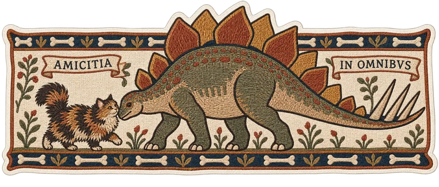 Stegosaurus & Cat — Bayeux Tapestry dinosaur sticker, Stegosaurus & Cats: Art Through Time collection