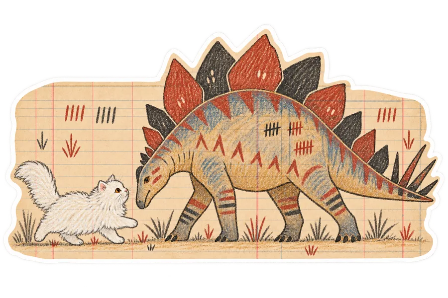 Stegosaurus & Cat — Plains ledger art dinosaur sticker, Stegosaurus & Cats: Art Through Time collection