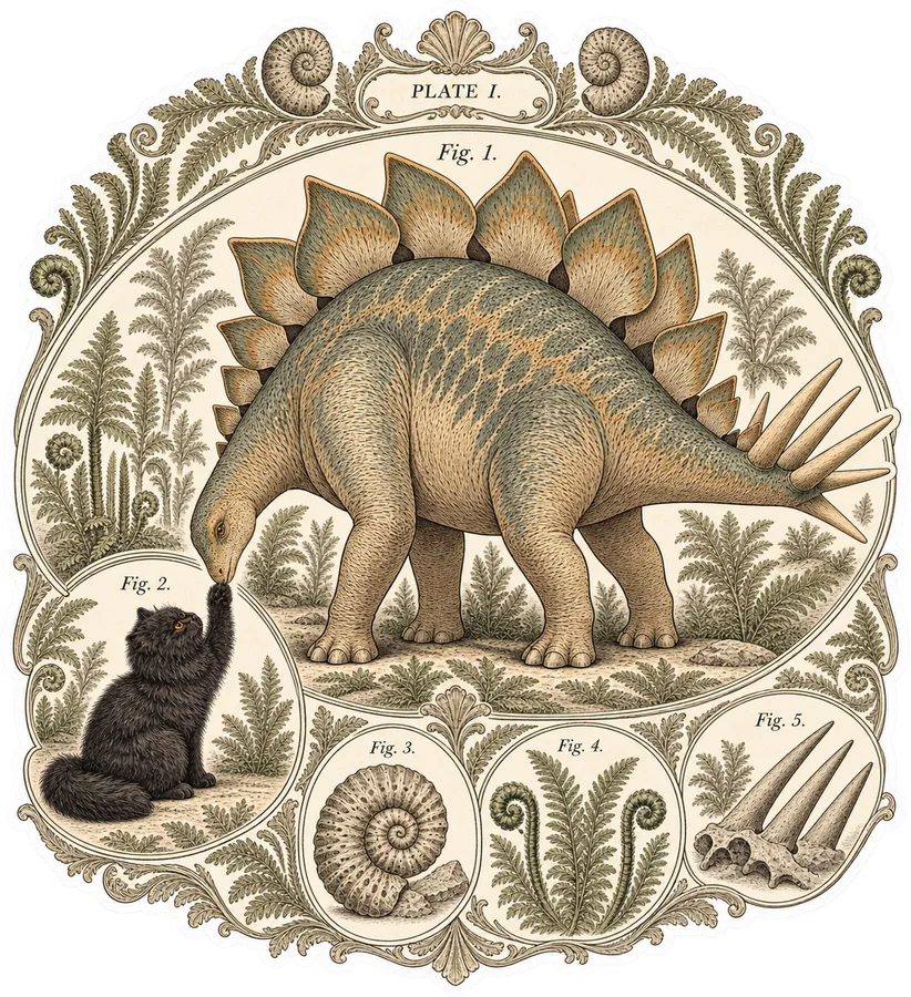 Stegosaurus & Cat — Ernst Haeckel, Kunstformen der Natur dinosaur sticker, Stegosaurus & Cats: Art Through Time collection