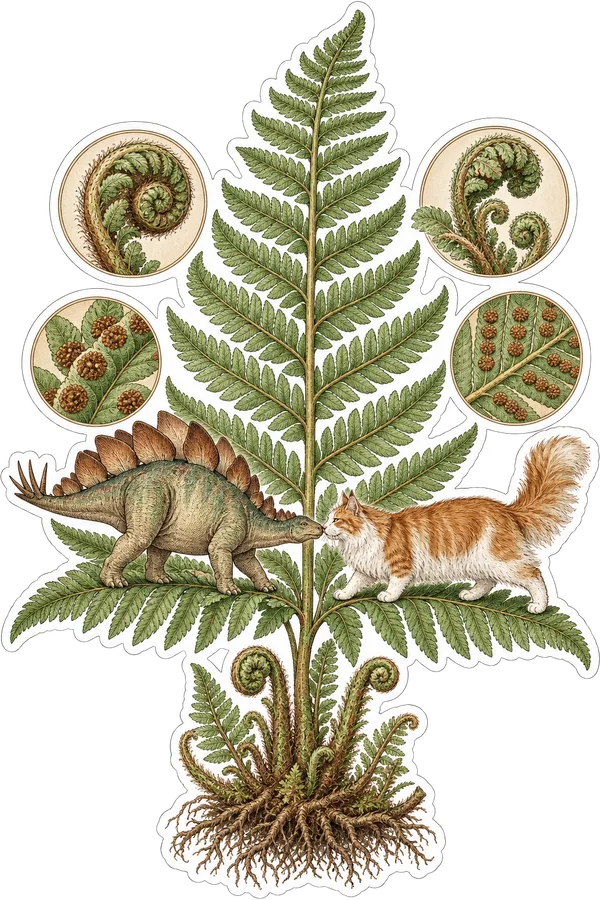 Stegosaurus & Cat — Maria Sibylla Merian dinosaur sticker, Stegosaurus & Cats: Art Through Time collection