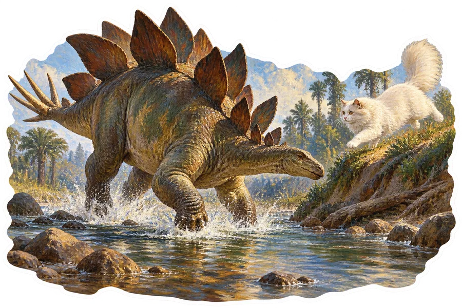 Stegosaurus & Cat — Charles R. Knight dinosaur sticker, Stegosaurus & Cats: Art Through Time collection