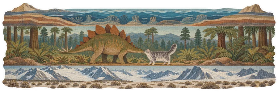 Stegosaurus & Cat — Rudolph Zallinger, The Age of Reptiles dinosaur sticker, Stegosaurus & Cats: Art Through Time collection