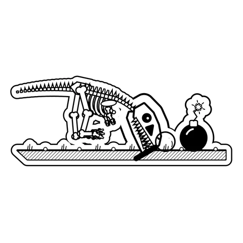 Tyrannosaurus rex — Inspecting a lit bomb through a magnifying glass. dinosaur sticker