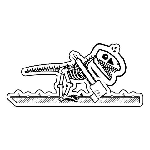 Tyrannosaurus rex — Holding a chainsaw with arms too short to point it away. dinosaur sticker