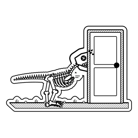 Tyrannosaurus rex — Could not reach the doorknob. Starved. dinosaur sticker