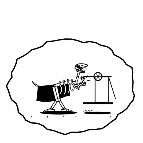 Pulley lifts the platform — Mishap dinosaur sticker