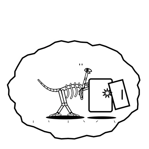 Freezer door flatten — Mishap dinosaur sticker