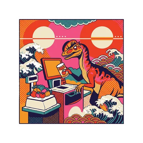 Dilophosaurus — Self checkout dinosaur sticker