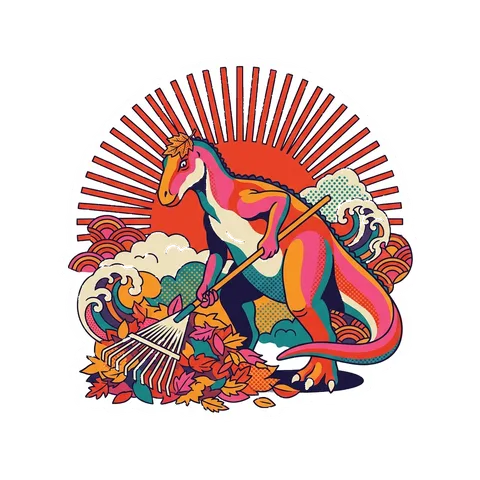 Iguanodon — Raking leaves dinosaur sticker