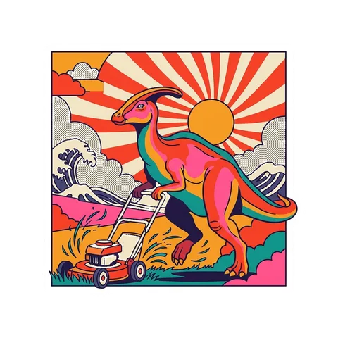 Parasaurolophus — Mowing the lawn dinosaur sticker