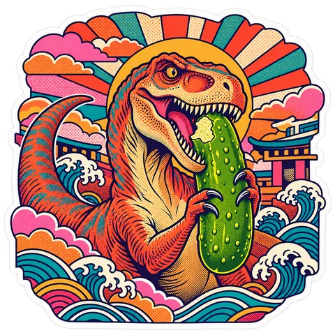 Tyrannosaurus — Giant whole kosher dill dinosaur sticker