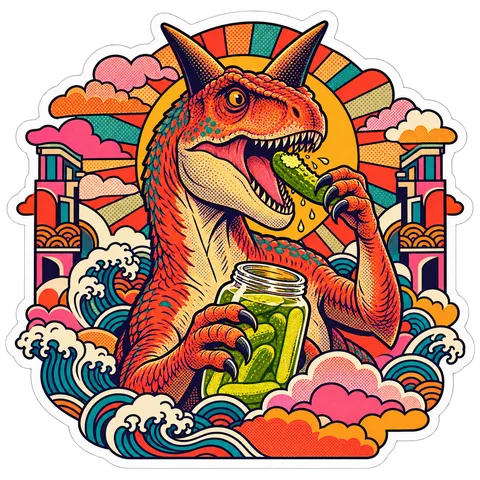 Carnotaurus — Tiny gherkin from jar dinosaur sticker