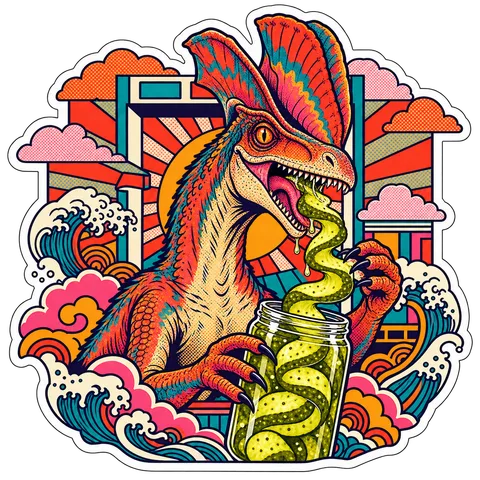 Dilophosaurus — Spiral-cut dill dinosaur sticker