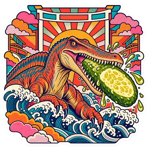 Baryonyx — Lengthwise pickle half dinosaur sticker