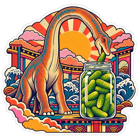 Brachiosaurus — Tall jar of baby dills dinosaur sticker
