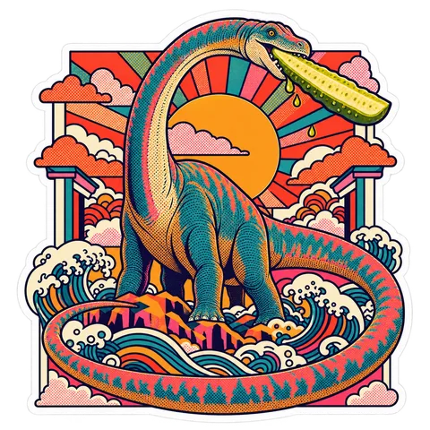 Diplodocus — Pickle spear in jaws dinosaur sticker