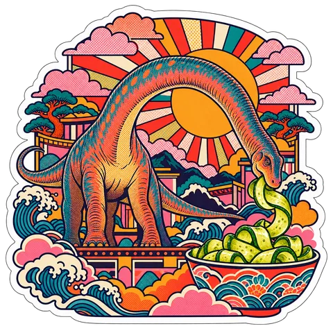 Mamenchisaurus — Pickle ribbon curls dinosaur sticker