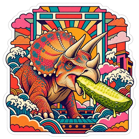 Triceratops — Pickle spear in mouth dinosaur sticker