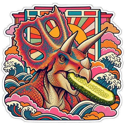 Chasmosaurus — Lengthwise pickle half dinosaur sticker