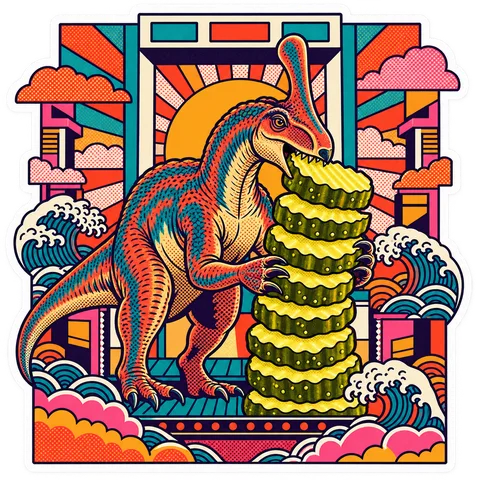 Tsintaosaurus — Crinkle-cut pickle stack dinosaur sticker