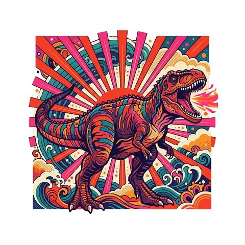 Giganotosaurus — Radiant sunburst dinosaur sticker
