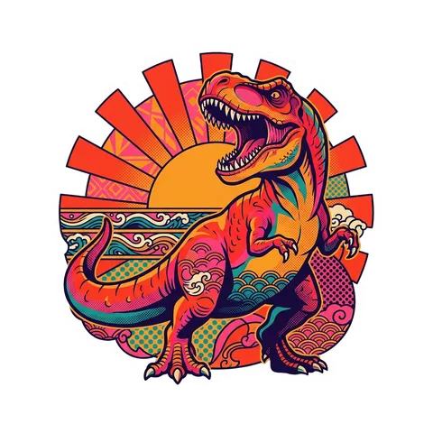 Tyrannosaurus — Rayed sun dinosaur sticker