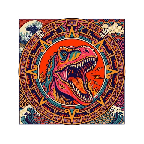 Carcharodontosaurus — Aztec ring sun dinosaur sticker