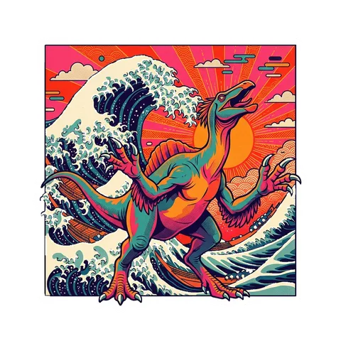 Deinocheirus — Wave barrel sun dinosaur sticker