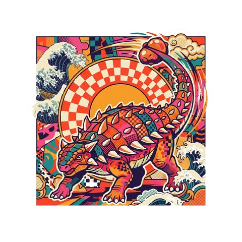 Euoplocephalus — Checkerboard sun dinosaur sticker