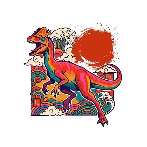 Guanlong — Brushstroke sun dinosaur sticker