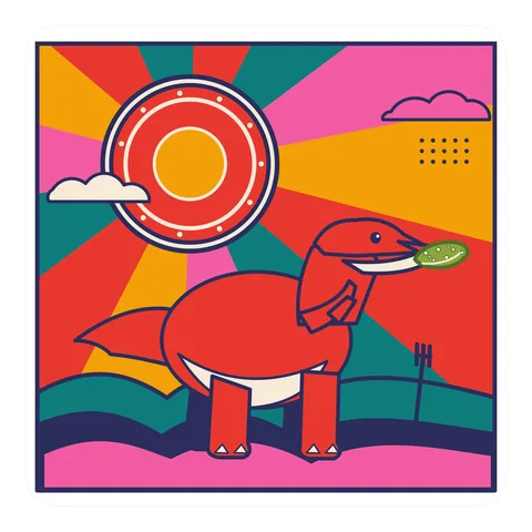 Gallimimus — Eating a pickle dinosaur sticker