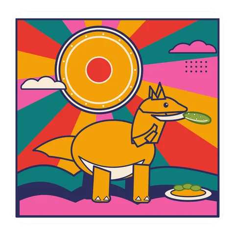 Ornithomimus — Eating a pickle dinosaur sticker