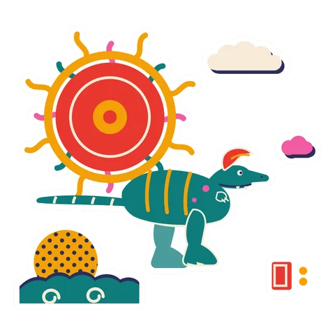 Monolophosaurus — Curved ray sun dinosaur sticker
