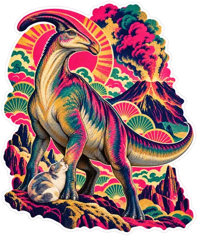Parasaurolophus — With a cat dinosaur sticker