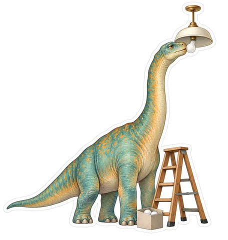 Brachiosaurus — Changing a light bulb in a simple dangling ceiling dinosaur sticker