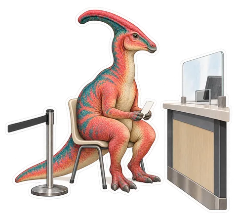 Parasaurolophus — Waiting at a government service counter dinosaur sticker