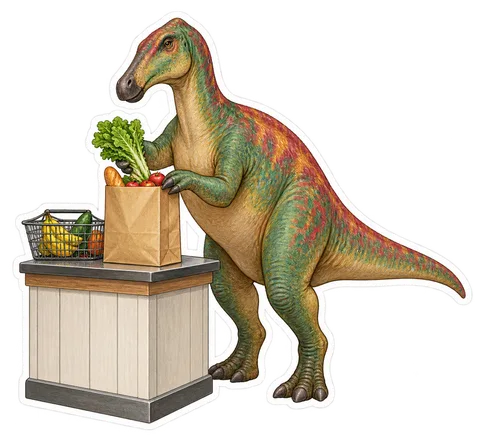 Edmontosaurus — Bagging a few groceries into one brown paper bag at a dinosaur sticker