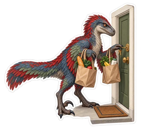 Utahraptor — Standing at a tiny apartment door trying to fit a key in dinosaur sticker
