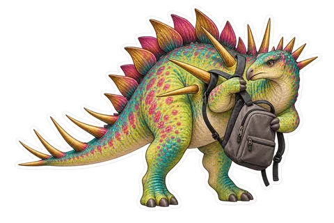 Kentrosaurus — Trying to put on a plain commuting backpack dinosaur sticker