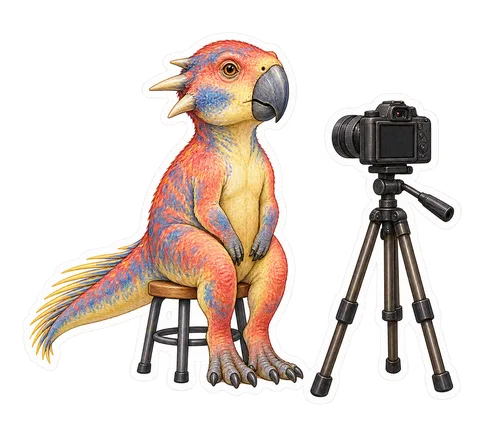 Psittacosaurus — Sitting unnaturally straight on a little stool for a dinosaur sticker