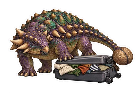 Euoplocephalus — Trying to zip an overstuffed carry-on suitcase on the floor dinosaur sticker