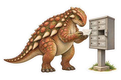 Nodosaurus — Checking a small bank of apartment mailboxes and finding dinosaur sticker