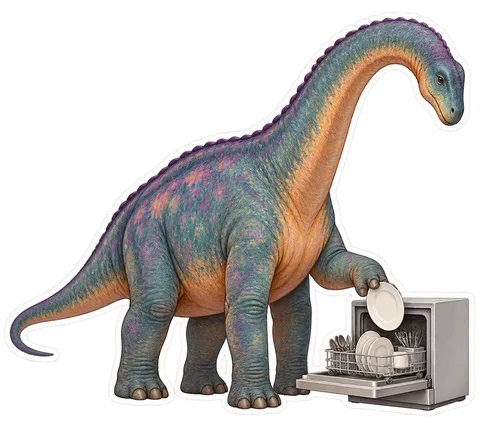 Dreadnoughtus — Unloading a compact dishwasher dinosaur sticker